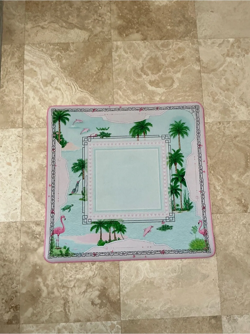 Tropical Flamingo Mahjong Mat Pink Green Palm Tree Game Mat